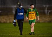 18 January 2022; Jamie Brennan of Donegal leaves the field with an injury during the Dr McKenna Cup Semi-Final match between Donegal and Derry at Páirc MacCumhaill in Ballybofey, Donegal. Photo by David Fitzgerald/Sportsfile