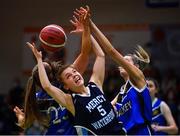 19 January 2022; Caitlin Gloeckner of Our Lady of Mercy in action against Lydia Rice, left, and Sarah Dunne of Loreto Abbey Dalkey during the Pinergy Basketball Ireland U19 A Girls Schools Cup Final match between Loreto Abbey Dalkey, Dublin, and Our Lady of Mercy, Waterford, at the National Basketball Arena in Dublin. Photo by Piaras Ó Mídheach/Sportsfile