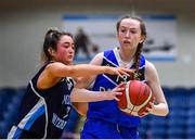 19 January 2022; Ailbhe Ryan of Loreto Abbey Dalkey in action against Ardiana Shallci of Our Lady of Mercy during the Pinergy Basketball Ireland U19 A Girls Schools Cup Final match between Loreto Abbey Dalkey, Dublin, and Our Lady of Mercy, Waterford, at the National Basketball Arena in Dublin. Photo by Piaras Ó Mídheach/Sportsfile