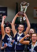 19 January 2022; Our Lady of Mercy captain Sarah Hickey lifts the cup after her side's victory in the Pinergy Basketball Ireland U19 A Girls Schools Cup Final match between Loreto Abbey Dalkey, Dublin, and Our Lady of Mercy, Waterford, at the National Basketball Arena in Dublin. Photo by Piaras Ó Mídheach/Sportsfile