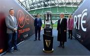 19 January 2022; RTÉ and Virgin Media Television today announced details of its historic partnership to bring all of the 2022 Six Nations Rugby action, free-to-air for Irish sports fans. Starting on Friday 4 February with Ireland U-20's taking on France, coverage includes all matches from ?Ireland Men's, Women's and U-20s tournaments. In attendance at the announcement are Virgin Media Television managing director Paul Farrell, presenter Joe Molloy, RTÉ director general Dee Forbes and presenter Jacqui Hurley. Photo by Brendan Moran/Sportsfile