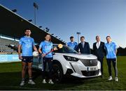 19 January 2022; PEUGEOT Ireland has been announced as the new official car partner to Dublin GAA, in a three-year agreement across all four codes (Senior Football, Senior Hurling, Camogie and Ladies Football). In attendance during the launch at Parnell Park are Dublin players, from left, Niall Scully, Aoife Whelan, Ronan Hayes and Nicole Owens with Glin Donnelly, Fleet Director of Gowan Retail, left, and Ray Finlay, Sales Development Manager of Peugeot Ireland. Photo by David Fitzgerald/Sportsfile