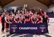 19 January 2022; St Munchin's College captain Reece Barry lifts the cup as he celebrates with team-mates after their side's victory in the Pinergy Basketball Ireland U19 B Boys Schools Cup Final match between Blackrock College, Dublin, and St Munchin’s College, Limerick, at the National Basketball Arena in Dublin. Photo by Piaras Ó Mídheach/Sportsfile