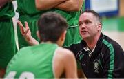 19 January 2022; St Malachy's College coach Adrian Fulton speaking to his players during a time-out during the Pinergy Basketball Ireland U19 A Boys Schools Cup Final match between St Malachy’s College, Belfast, and Mercy Mounthawk, Tralee, Kerry, at the National Basketball Arena in Dublin. Photo by Piaras Ó Mídheach/Sportsfile