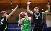 19 January 2022; Jake McCotter of St Malachy’s College in action against Roan Grattan, left, and Oisin McGibney of Mercy Mounthawk during the Pinergy Basketball Ireland U19 A Boys Schools Cup Final match between St Malachy’s College, Belfast, and Mercy Mounthawk, Tralee, Kerry, at the National Basketball Arena in Dublin. Photo by Piaras Ó Mídheach/Sportsfile
