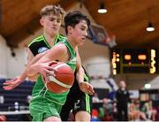 19 January 2022; Ryan Calo of St Malachy's College in action against Roan Grattan of Mercy Mounthawk during the Pinergy Basketball Ireland U19 A Boys Schools Cup Final match between St Malachy’s College, Belfast, and Mercy Mounthawk, Tralee, Kerry, at the National Basketball Arena in Dublin. Photo by Piaras Ó Mídheach/Sportsfile