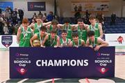 19 January 2022; St Malachy's College players celebrate after their victory in the Pinergy Basketball Ireland U19 A Boys Schools Cup Final match between St Malachy’s College, Belfast, and Mercy Mounthawk, Tralee, Kerry, at the National Basketball Arena in Dublin. Photo by Piaras Ó Mídheach/Sportsfile