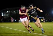 19 January 2022; Colum Prendiville of UCD in action against Mark Gill of NUIG during the Electric Ireland Higher Education GAA Fitzgibbon Cup Round 1 match between University College Dublin and National University of Ireland Galway at UCD Billings Park in Dublin. Photo by Stephen McCarthy/Sportsfile