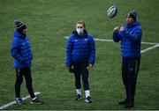 18 January 2022; Assistant performance analyst Juliett Fortune, physiotherapy intern Molly Boyne and senior performance analyst Brian Colclough during a Leinster Rugby squad training session at Energia Park in Dublin. Photo by Harry Murphy/Sportsfile
