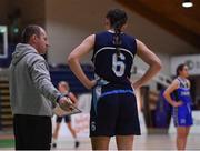 19 January 2022; Our Lady of Mercy coach Tommy O’Mahony speaking with Sarah Hickey during the Pinergy Basketball Ireland U19 A Girls Schools Cup Final match between Loreto Abbey Dalkey, Dublin, and Our Lady of Mercy, Waterford, at the National Basketball Arena in Dublin. Photo by Piaras Ó Mídheach/Sportsfile