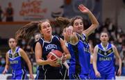 19 January 2022; Illana Fitzgerald of Our Lady of Mercy in action against Ciara Dunne of Loreto Abbey Dalkey during the Pinergy Basketball Ireland U19 A Girls Schools Cup Final match between Loreto Abbey Dalkey, Dublin, and Our Lady of Mercy, Waterford, at the National Basketball Arena in Dublin. Photo by Piaras Ó Mídheach/Sportsfile