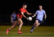 19 January 2022; Shane Merrit of UCC in action against Darragh Kennedy of UCD during the Electric Ireland Higher Education GAA Sigerson Cup Round 2 match between University College Dublin and University College Cork at UCD Billings Park in Dublin. Photo by Stephen McCarthy/Sportsfile