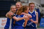 20 January 2022; Crescent Comprehensive players celebrate after their side's victory in the Pinergy Basketball Ireland U16 A Girls Schools Cup Final match between Colaiste Chiarain, Leixlip, Kildare and Crescent Comprehensive, Limerick, at the National Basketball Arena in Dublin. Photo by Harry Murphy/Sportsfile