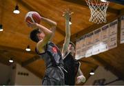 20 January 2022; Con Kirby of Crescent Comprehensive in action against Oisin Mulderrig of St Louis during the Pinergy Basketball Ireland U16 B Boys Schools Cup Final match between St Louis CS, Kiltimagh, Mayo and Crescent Comprehensive, Limerick, at the National Basketball Arena in Dublin. Photo by Harry Murphy/Sportsfile