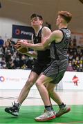 20 January 2022; Oisin McNicholas of St Louis in action against Sean Morrissey of Crescent Comprehensive during the Pinergy Basketball Ireland U16 B Boys Schools Cup Final match between St Louis CS, Kiltimagh, Mayo and Crescent Comprehensive, Limerick, at the National Basketball Arena in Dublin. Photo by Harry Murphy/Sportsfile