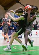 20 January 2022; Denis Mathews of Crescent Comprehensive in action against Oisin Mulderrig of St Louis during the Pinergy Basketball Ireland U16 B Boys Schools Cup Final match between St Louis CS, Kiltimagh, Mayo and Crescent Comprehensive, Limerick, at the National Basketball Arena in Dublin. Photo by Harry Murphy/Sportsfile