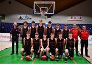 20 January 2022; The Pobailscoil Chorca Dhuibhne team before the Pinergy Basketball Ireland U19 C Boys Schools Cup Final match between Gaelcholaiste Cheatharlach, Carlow, and Pobailscoil Chorca Dhuibhne, Dingle, Kerry, at the National Basketball Arena in Dublin. Photo by Harry Murphy/Sportsfile