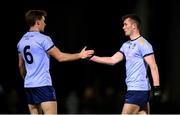 19 January 2022; Jeaic McKelvey, right, and Martin O'Connor of UCD after the Electric Ireland Higher Education GAA Sigerson Cup Round 2 match between University College Dublin and University College Cork at UCD Billings Park in Dublin. Photo by Stephen McCarthy/Sportsfile