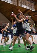 20 January 2022; Shona Finn of Colaiste Muire Crosshaven in action against Holly Donnelly of OLSPCK during the Pinergy Basketball Ireland U16 B Girls Schools Cup Final match between OLSPCK, Belfast, and Colaiste Muire Crosshaven, Cork, at the National Basketball Arena in Dublin. Photo by Harry Murphy/Sportsfile