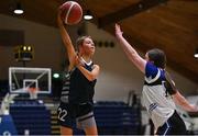 20 January 2022; Alex Fegan of Colaiste Muire Crosshaven in action against Holly Donnelly of OLSPCK during the Pinergy Basketball Ireland U16 B Girls Schools Cup Final match between OLSPCK, Belfast, and Colaiste Muire Crosshaven, Cork, at the National Basketball Arena in Dublin. Photo by Harry Murphy/Sportsfile