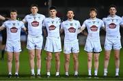 19 January 2022; Kildare players, from left, Jimmy Hyland, David Randles, Tom Harrington, Davy O’Neill, Tony Archbold and David Hyland before the O'Byrne Cup Semi-Final match between Laois and Kildare at Netwatch Cullen Park in Carlow. Photo by Seb Daly/Sportsfile
