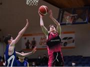 19 January 2022; Liam Price of St Munchin's College in action against Hugo Kelly of Blackrock College during the Pinergy Basketball Ireland U19 B Boys Schools Cup Final match between Blackrock College, Dublin, and St Munchin’s College, Limerick, at the National Basketball Arena in Dublin. Photo by Piaras Ó Mídheach/Sportsfile