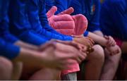 19 January 2022; The paws of Pink Panther mascot for St Munchin’s College, Sam Duggan, on the bench during the Pinergy Basketball Ireland U19 B Boys Schools Cup Final match between Blackrock College, Dublin, and St Munchin’s College, Limerick, at the National Basketball Arena in Dublin. Photo by Piaras Ó Mídheach/Sportsfile