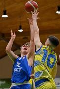 21 January 2022; Jack O'Leary of UCC Demons in action against Ronan Byrne of UCD Marian during the InsureMyHouse.ie U20 Men's National Cup Final match between UCC Blue Demons, Cork and UCD Marian, Dublin at the National Basketball Arena in Tallaght, Dublin. Photo by Brendan Moran/Sportsfile