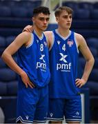 21 January 2022; Daryl Cuff, left, and Jack O'Leary of UCC Demons after the InsureMyHouse.ie U20 Men's National Cup Final match between UCC Blue Demons, Cork and UCD Marian, Dublin at the National Basketball Arena in Tallaght, Dublin. Photo by Brendan Moran/Sportsfile