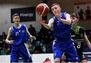 19 January 2022; Ewan Dodds of Malahide Community College in action against Daniel Kirby of Mercy Mounthawk during the Pinergy Basketball Ireland U16 A Boys Schools Cup Final match between Malahide Community College, Dublin, and Mercy Mounthawk, Tralee, Kerry, at the National Basketball Arena in Dublin. Photo by Piaras Ó Mídheach/Sportsfile