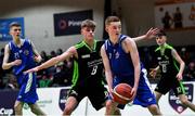 19 January 2022; Ewan Dodds of Malahide Community College in action against Daniel Kirby of Mercy Mounthawk during the Pinergy Basketball Ireland U16 A Boys Schools Cup Final match between Malahide Community College, Dublin, and Mercy Mounthawk, Tralee, Kerry, at the National Basketball Arena in Dublin. Photo by Piaras Ó Mídheach/Sportsfile