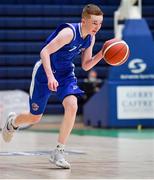 19 January 2022; Ewan Dodds of Malahide Community College during the Pinergy Basketball Ireland U16 A Boys Schools Cup Final match between Malahide Community College, Dublin, and Mercy Mounthawk, Tralee, Kerry, at the National Basketball Arena in Dublin. Photo by Piaras Ó Mídheach/Sportsfile