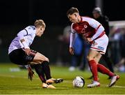 21 January 2022; Anto Breslin of St Patrick's Athletic in action against Kris Twardek of Bohemians during the pre-season friendly match between Bohemians and St Patrick's Athletic at the FAI National Training Centre in Abbotstown, Dublin. Photo by Piaras Ó Mídheach/Sportsfile