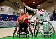 22 January 2022; Michael O'Cearra of Killester in action against Derek Hegarty of Rebel Wheelers during the InsureMyHouse.ie IWA Cup final match between Killester BC, Dublin, and Rebel Wheelers, Cork, at National Basketball Arena in Tallaght, Dublin. Photo by Brendan Moran/Sportsfile