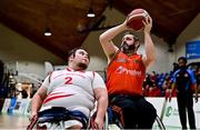 22 January 2022; Patrick Forbes of Killester in action against Jack Quinn of Rebel Wheelers during the InsureMyHouse.ie IWA Cup final match between Killester BC, Dublin, and Rebel Wheelers, Cork, at National Basketball Arena in Tallaght, Dublin. Photo by Brendan Moran/Sportsfile