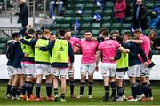 22 January 2022; Leinster players including Jack Conan, centre, huddle before the Heineken Champions Cup Pool A match between Bath and Leinster at The Recreation Ground in Bath, England. Photo by Harry Murphy/Sportsfile