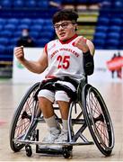 22 January 2022; Conor Coughlan of Rebel Wheelers celebrates at the final buzzer of the InsureMyHouse.ie IWA Cup final match between Killester BC, Dublin, and Rebel Wheelers, Cork, at National Basketball Arena in Tallaght, Dublin. Photo by Brendan Moran/Sportsfile