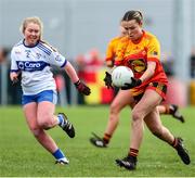 22 January 2022; Anna Tuohy of Castlebar Mitchels in action against Lily Cox of Castleisland Desmonds during the 2021 currentaccount.ie All-Ireland Ladies Intermediate Club Football Championship Semi-Final match between Castlebar Mitchels, Mayo and Castleisland Desmonds, Kerry at Páirc Josie Munnelly in Castlebar, Mayo. Photo by Michael P Ryan/Sportsfile