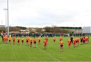 22 January 2022; Castlebar Mitchels players stand for a minutes silence for the late Ashling Murphy during the 2021 currentaccount.ie All-Ireland Ladies Intermediate Club Football Championship Semi-Final match between Castlebar Mitchels, Mayo and Castleisland Desmonds, Kerry at Páirc Josie Munnelly in Castlebar, Mayo. Photo by Michael P Ryan/Sportsfile