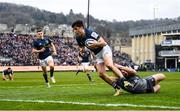 22 January 2022; Jimmy O'Brien of Leinster evades the tackle of Gabriel Hamer-Webb of Bath on his way to scoring his side's first try during the Heineken Champions Cup Pool A match between Bath and Leinster at The Recreation Ground in Bath, England. Photo by Harry Murphy/Sportsfile