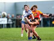 22 January 2022; Laura Brody of Castlebar Mitchels in action against Lorriane Scanlon of Castleisland Desmonds during the 2021 currentaccount.ie All-Ireland Ladies Intermediate Club Football Championship Semi-Final match between Castlebar Mitchels, Mayo and Castleisland Desmonds, Kerry at Páirc Josie Munnelly in Castlebar, Mayo. Photo by Michael P Ryan/Sportsfile