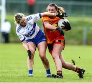 22 January 2022; Anna Tuohy of Castlebar Mitchels in action against Elizabeth Twomey of Castleisland Desmonds during the 2021 currentaccount.ie All-Ireland Ladies Intermediate Club Football Championship Semi-Final match between Castlebar Mitchels, Mayo and Castleisland Desmonds, Kerry at Páirc Josie Munnelly in Castlebar, Mayo. Photo by Michael P Ryan/Sportsfile