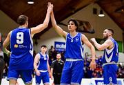 22 January 2022; Toby Christensen, left, and Stevan Manojovic of UCC Demons celebrate a score during the InsureMyHouse.ie Presidents' National Cup Final match between UCC Demons, Cork, and Drogheda Wolves, Louth, at National Basketball Arena in Tallaght, Dublin. Photo by Brendan Moran/Sportsfile