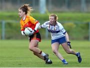22 January 2022; Kathryn Sullivan of Castlebar Mitchels in action against Hanna Herlihy of Castleisland Desmonds during the 2021 currentaccount.ie All-Ireland Ladies Intermediate Club Football Championship Semi-Final match between Castlebar Mitchels, Mayo and Castleisland Desmonds, Kerry at Páirc Josie Munnelly in Castlebar, Mayo. Photo by Michael P Ryan/Sportsfile