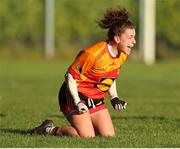 22 January 2022; Kathryn Sullivan of Castlebar Mitchels celebrates at the final whistle during the 2021 currentaccount.ie All-Ireland Ladies Intermediate Club Football Championship Semi-Final match between Castlebar Mitchels, Mayo and Castleisland Desmonds, Kerry at Páirc Josie Munnelly in Castlebar, Mayo. Photo by Michael P Ryan/Sportsfile