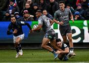 22 January 2022; Will Butt of Bath is tackled by Hugo Keenan of Leinster during the Heineken Champions Cup Pool A match between Bath and Leinster at The Recreation Ground in Bath, England. Photo by Harry Murphy/Sportsfile