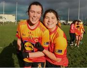 22 January 2022; Niamh Hughes, left, and Laura Brody of Castlebar Mitchels celebrate after their side's victory during the 2021 currentaccount.ie All-Ireland Ladies Intermediate Club Football Championship Semi-Final match between Castlebar Mitchels, Mayo and Castleisland Desmonds, Kerry at Páirc Josie Munnelly in Castlebar, Mayo. Photo by Michael P Ryan/Sportsfile