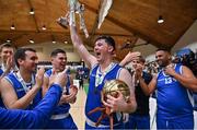 22 January 2022; MVP David Lehane of UCC Demons celebrates with the cup after the InsureMyHouse.ie Presidents' National Cup Final match between UCC Demons, Cork, and Drogheda Wolves, Louth, at National Basketball Arena in Tallaght, Dublin. Photo by Brendan Moran/Sportsfile