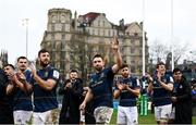 22 January 2022; Jack Conan of Leinster, centre, and teammates acknowledge the crowd after their side's victory in the Heineken Champions Cup Pool A match between Bath and Leinster at The Recreation Ground in Bath, England. Photo by Harry Murphy/Sportsfile