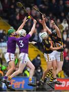 22 January 2022; Matthew O'Hanlon and Liam Ryan of Wexford in action against Walter Walsh and Padraig Walsh of Kilkenny during the Walsh Cup Round 3 match between Wexford and Kilkenny at Chadwicks Wexford Park in Wexford. Photo by Matt Browne/Sportsfile